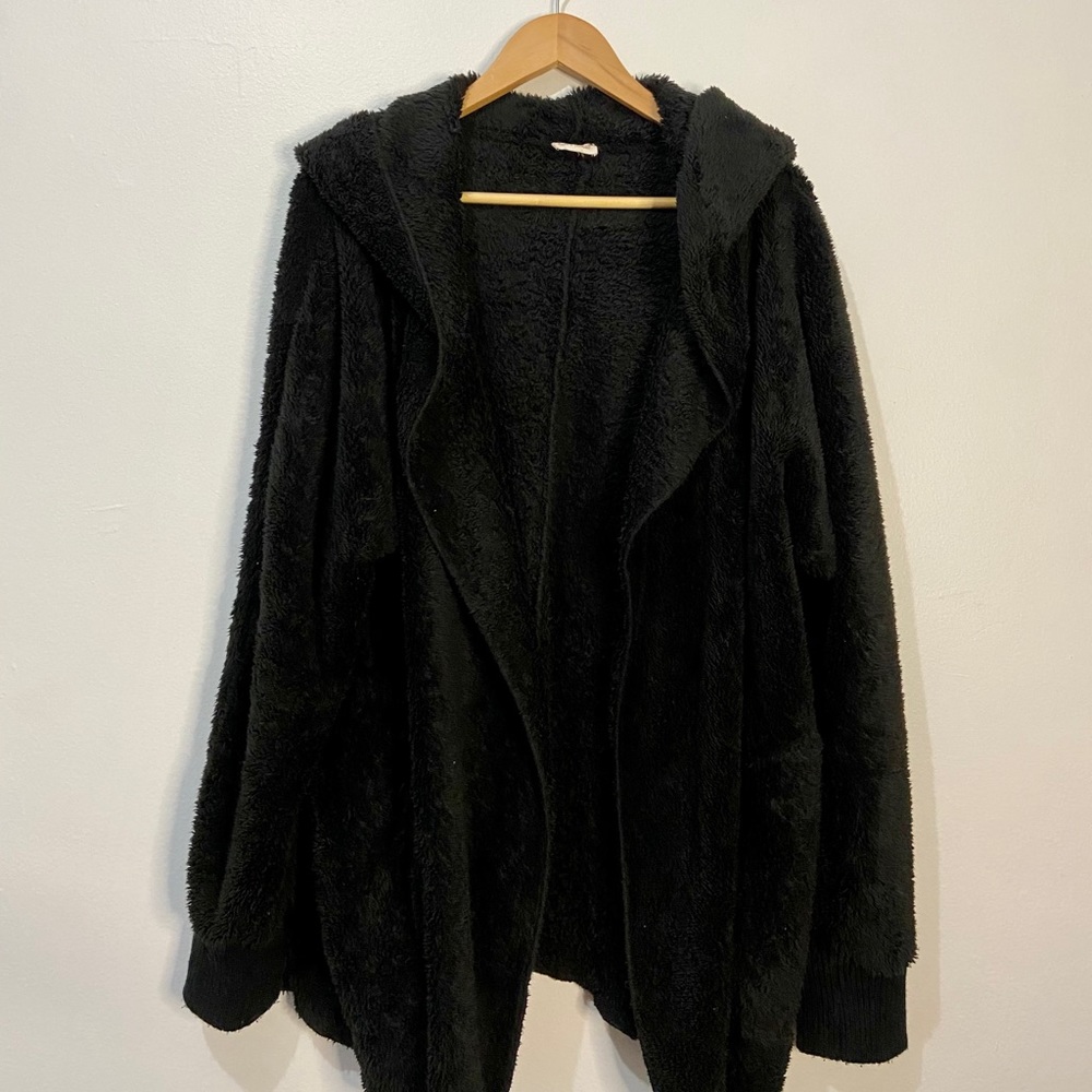 Hooded black fuzzy sweater